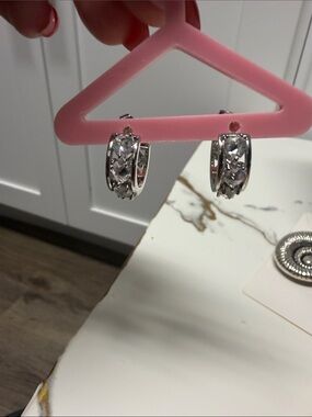 Silver Crystal Hoop Earrings - Elegant Women's Jewelry